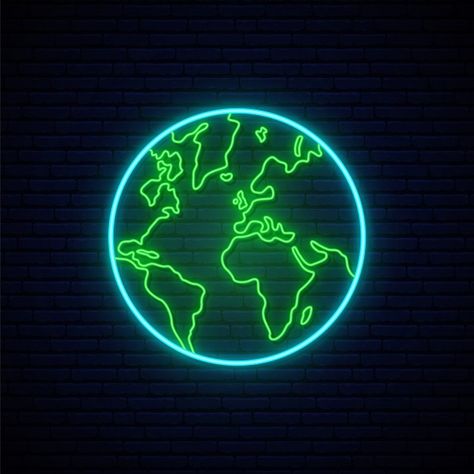 Planet earth neon sign. Premium Vector | Premium Vector #Freepik #vector #light #map #globe #earth Planet Earth, Neon Sign, Neon Green, In The Dark, Neon Signs, Neon, Signs, Led, Wall