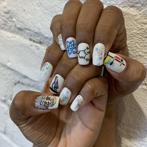 #nails #nailartdesigns #nailinspiration #science #alberteinstein Science Themed Nails, Astronaut Nail Art, Science Teacher Nails, Circuit Board Nails, Science Nails Designs, Chemistry Nails, Science Nails, Geek Nails, Teacher Nails