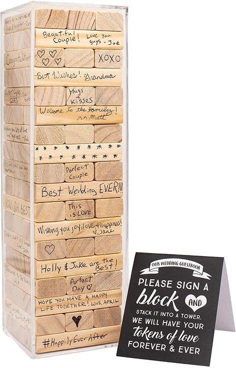 Wedding Guest Book Jenga Blocks, Jenga Guest Book Wedding Signs, Guests Book Ideas, Jenga Bridal Shower Guest Book, Engagement Guest Book, Jenna Wedding Guest Book, Alternative Guest Book Ideas Birthday, Unique Wedding Ideas Reception Creative Guest Book Alternatives, Wedding Signing Book Ideas