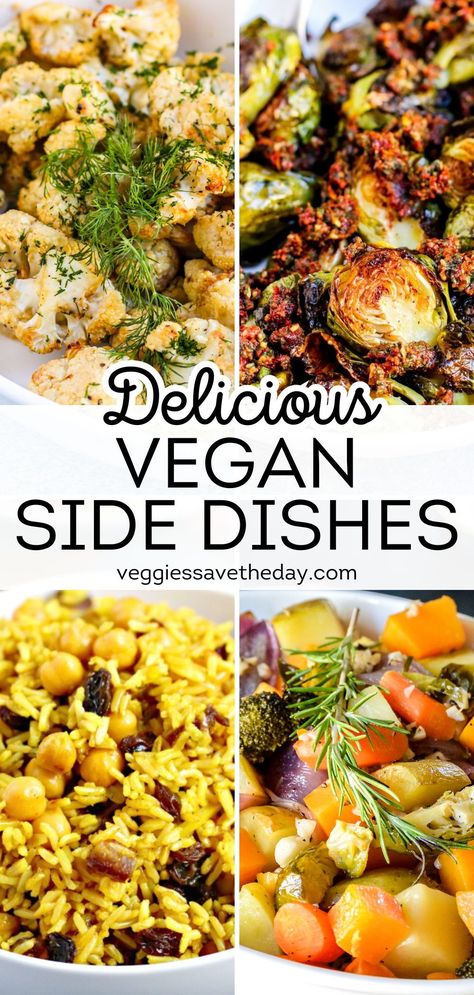 Discover the most delicious vegan side dishes to make your meals unforgettable. You'll find easy recipes for vegetables, rice and grains, potatoes, and more. Vegan Sides Dishes, Easy Vegan Side Dishes, Thanksgiving Vegetable Dishes, Recipes For Vegetables, Vegan Thanksgiving Sides, Vegan Thanksgiving Side Dishes, Cabbage Side Dish, Burger Side Dishes, Vegetables Rice