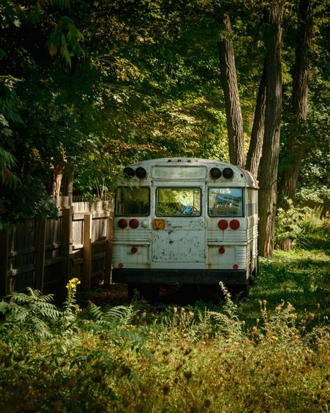 An old school bus in Phoenicia, New York Old School Bus, Rail Transport, Hotel Motel, White Car, Posters Framed, City Car, Image House, School Bus, City Skyline