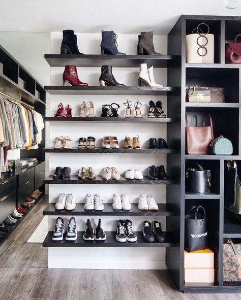 603 Likes, 4 Comments - LISA ADAMS | LA CLOSET DESIGN (@laclosetdesign) on Instagram: “High-contrast closet goals 🖤✨ See the full tour of the guest room makeover on YouTube with…” Guest Room Makeover, Dream Closets, Closet Accessories, Closet Goals, Diy Closet, Wardrobe Closet, Home Organization Hacks, The Guest, Closet Space