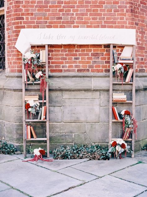 Ladder Wedding, Wedding Pergola, Book Themed Wedding, Literary Wedding, Wedding Arch Rustic, Wedding Ceremony Ideas, Diy Wedding Backdrop, Wedding Ceremony Arch, Kids Wedding