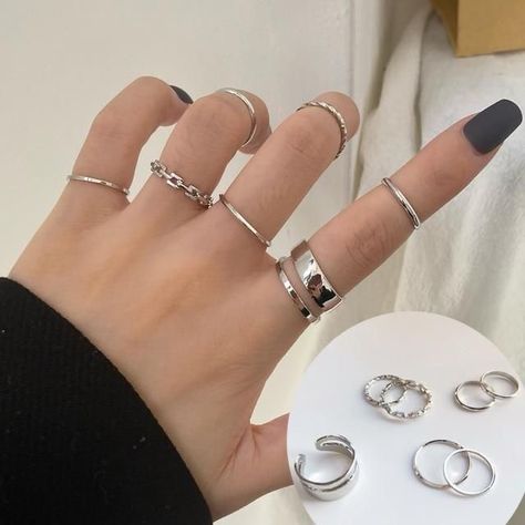 Match Ring, Fashion Jewelry Rings, Elegant Rings, Ring Bands, Rings Jewelry Fashion, Trendy Ring, Geometric Ring, Finger Rings, Rings Set