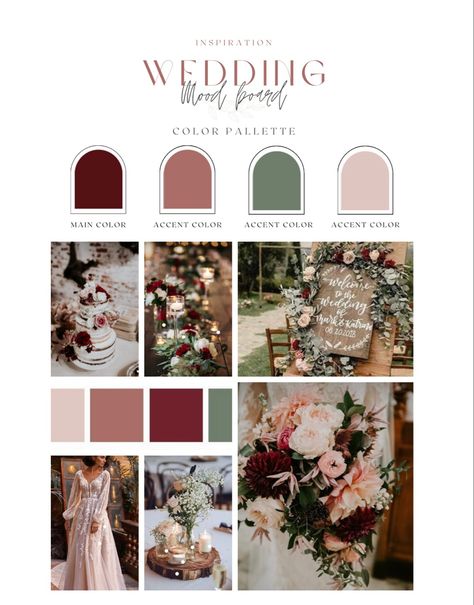 Wedding Color Boards Colour Palettes, Blush Fall Color Palette, Maroon Wedding Pallet, Wedding February Colors, Burgundy And Pastel Wedding, Fall Winery Wedding Colors, Wine Wedding Color Scheme, Wedding Color Maroon, Wedding Color Scheme Burgundy