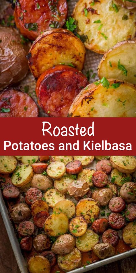 Roasted Potatoes and Kielbasa (One-Pan) - Cucinadeyung Keilbasa Recipes With Potatoes, Kielbasa And Potatoes Bake, Potato And Kielbasa Bake, Kielbasa And Roasted Vegetables, Kielbasa Recipes Healthy, Roasted Potatoes And Sausage, Kelbosia Recipes, Roasted Kielbasa And Potatoes, Roasted Potatoes And Kielbasa