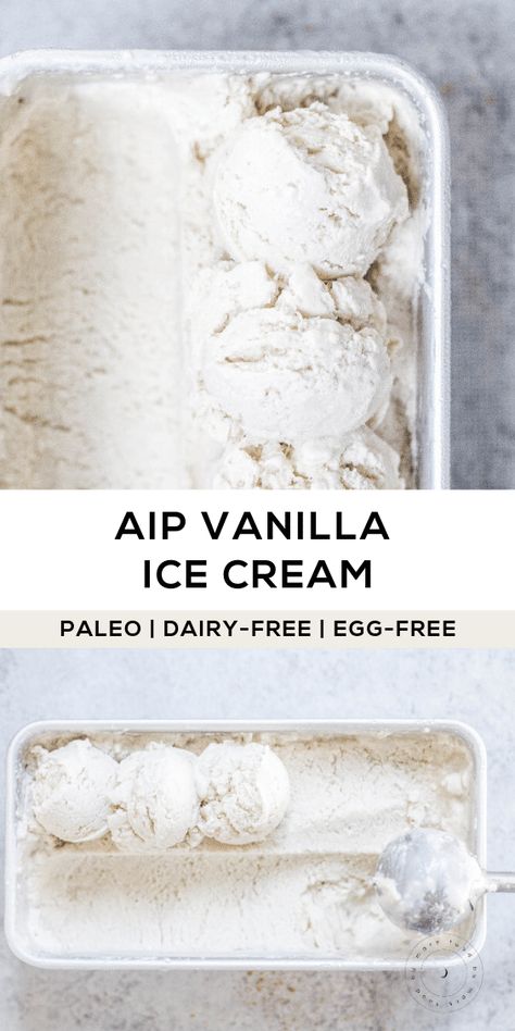 AIP Vanilla Ice Cream (Paleo, Dairy-free, Egg-free) Dairy Free Vanilla Ice Cream, Paleo Ice Cream, Autoimmune Recipes, Paleo Snack, Autoimmune Paleo Recipes, Aip Paleo Recipes, Aip Desserts, Vanilla Ice Cream Recipe, Dairy Free Ice Cream