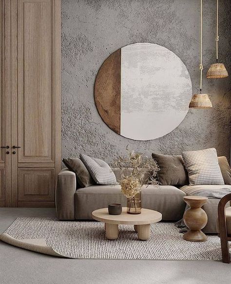 Grey Wall Home Decor, Wabi Sabi Interior, Interior Boho, Living Room Inspo, Comfortable Sofa, Interior Inspo, Living Room Interior, Living Design, Interior Design Inspiration