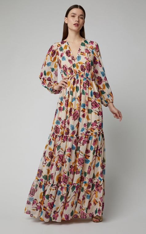 Nina Tiered Chiffon Maxi Dress by SALONI Now Available on Moda Operandi Print Maxi Dresses, Vacation Maxi Dress, Fishtail Dress, Floral Print Maxi Dress, Floral Print Maxi, Maxi Dress Cotton, Chiffon Maxi Dress, Mode Hijab, Maxi Dresses Casual