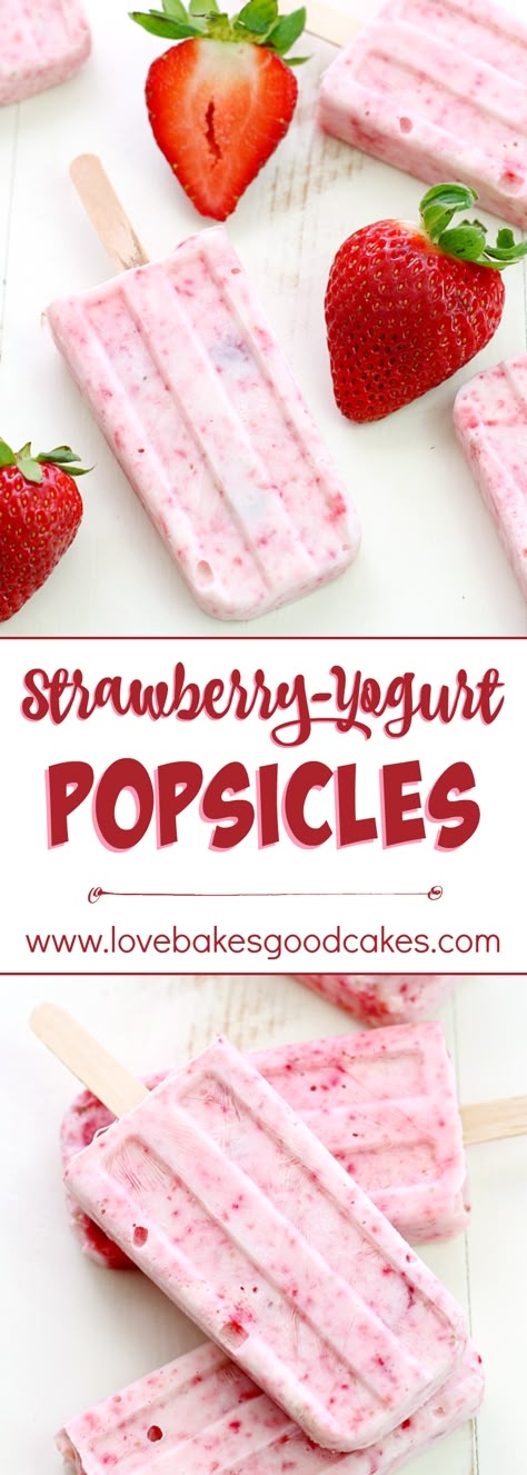 Keep cool this summer with these Strawberry-Yogurt Popsicles - they only have 2 ingredients and they're healthy! Strawberry Yogurt Popsicles, Healthy Popsicles, Yogurt Pops, Yogurt Popsicles, Resep Salad, Homemade Popsicles, Strawberry Yogurt, Popsicle Recipes, Summer Snacks