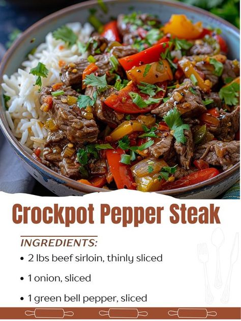 Stir Fry Crockpot, Peper Steak, Crockpot Pulled Pork Bbq, Crockpot Pepper Steak, Simple Crockpot, Crockpot Stuffed Peppers, Steak Stir Fry, Cibo Asiatico, Tender Meat