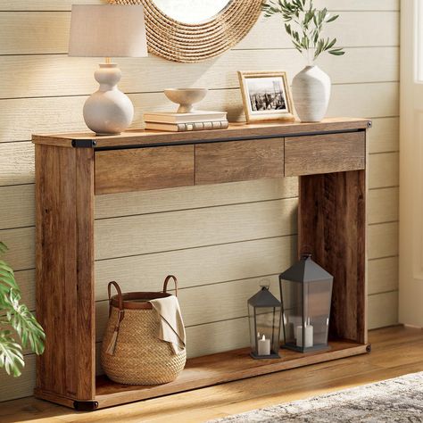 You'll love the Ebern Designs Console Table With 3 Drawers, Narrow Entryway Table, Farmhouse Style at Wayfair - Great Deals on all products with Free Shipping on most stuff, even the big stuff. Long Accent Table, Modern Farmhouse Foyer Entryway, Entryway Table Farmhouse, Wood Entry Table, Organizing Shoes, Books And Plants, Small Entryway Table, Rustic Entryway Table, Narrow Entryway Table