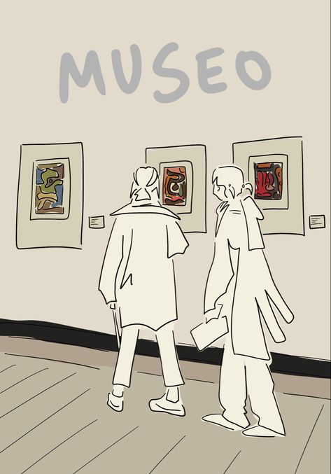 Museum Aesthetic Drawing, Art Museum Illustration, Museum Drawing Easy, Museum Social Media, Museum Doodle, Art Gallery Illustration, Art Gallery Date, Art Gallery Drawing, Museum Illustration