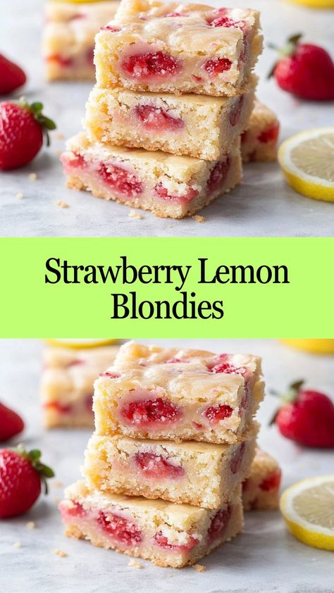 Elevate your dessert game with these irresistible Strawberry Lemon Blondies—soft, chewy, and full of fruity goodness! 😍🍓 #LemonLover #StrawberryDelight #DessertMagic #ChewyGoodness #BakingJoy #FruitFusion #TangyTwist #SpringTreats #DessertAddict #BlondieHeaven 🍓🍋 Strawberry Lemon Blondies, Strawberry Blondies, Lemon Blondies, Lemon And Strawberry, Strawberry Delight, Easy Thanksgiving Recipes, Blondies Recipe, Small Food Processor, Strawberry Lemon