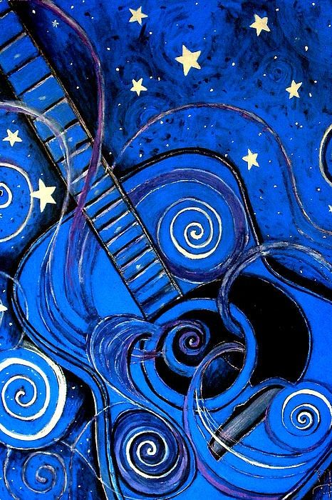 Music Blue Music, Blue Guitar, Art Musical, Shocking Blue, Rhapsody In Blue, Guitar Painting, Blues Guitar, Musical Art, Guitar Art