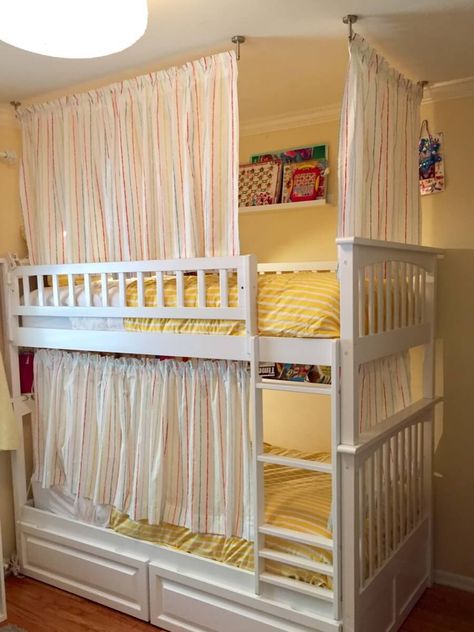 Lightweight and breathable bunk bed curtains Bunk Beds With Curtains, Beds With Curtains, Bunk Bed Fort, Bunk Bed Curtains, Loft Bed Curtains, Bunk Bed Tent, Bed For Girls Room, Bed Drapes, Triple Bunk Beds