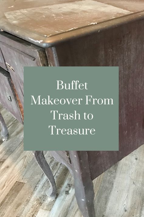 Vintage Buffet Table Makeover, Redone Antique Furniture, Sideboard Painting Ideas, Upcycled Buffet Cabinet, Redoing A Buffet Cabinet, Refurbished Sideboard Ideas, Painted Black Buffet, Diy Kitchen Buffet, Refinished Buffets And Sideboards