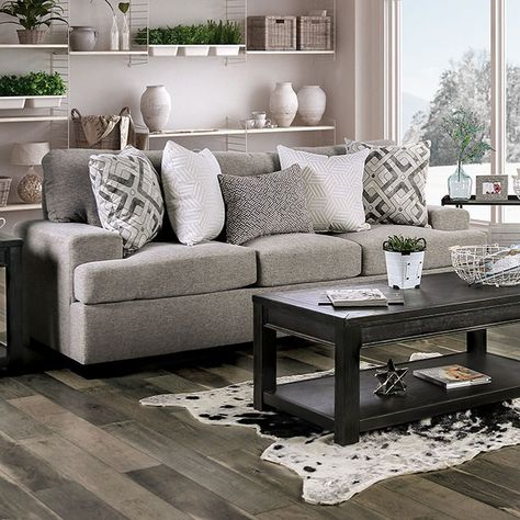 Polly Grey Living Room Sets, Transitional Sofa, Light Gray Sofas, Microfiber Sofa, Grey Couch, Modern Sofa Designs, Living Room Sofa Design, Wooden Sofa, Living Room Collections