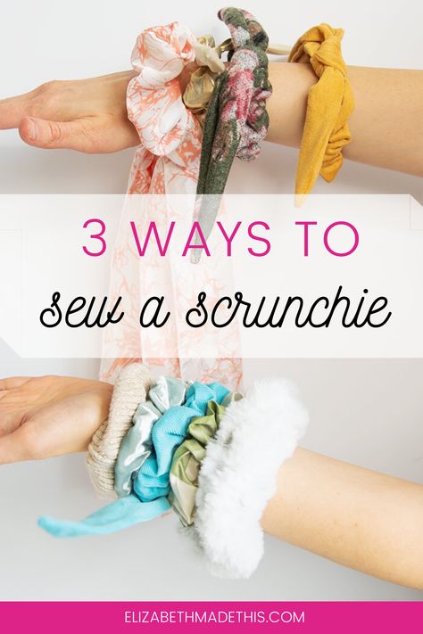 DIY scrunchies are so easy to make. Here's 3 different variations on how to sew a scrunchie from the basic, to the bow scrunchie to the scarf. scrunchie. |elizabethmadethis.com #easysewing #scrunchie #learntosew #sewingtutorial Sew A Scrunchie, Making Scrunchies, Wake Early, Sewing Darts, Fabric Dyeing Techniques, Diy Hair Scrunchies, Best Knots, Bow Scrunchie, Sewing Machine Feet