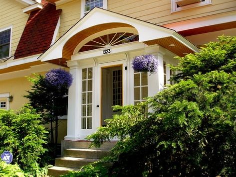 5 Portico Styles for Your Home | Contractor Cape Cod, MA & RI Vintage Vestibule, Enclosed Portico, Glass Vestibule, Entry Addition, Vestibule Design, Front Vestibule, Portico Entry, Entry Remodel, Entrance Stairs