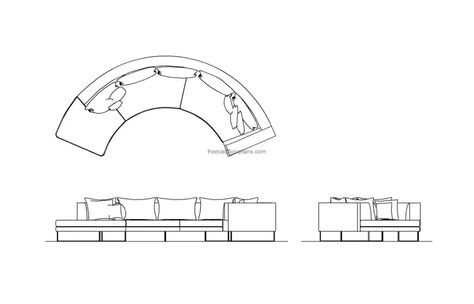 Circular Sofa, AutoCAD Block, Plans+Elevations - Free Cad Floor Plans Circular Sofa, Pool Houses Plans, Circle Sofa, Curved Couch, House Plans Design, Floor Plans House, One Storey House, Elevation Drawing, Curved Furniture