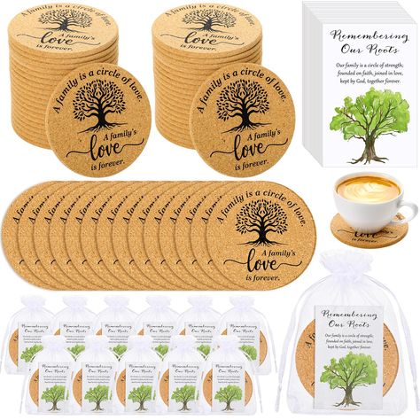 PRICES MAY VARY. Package Includes: the package contains 25 cork coasters, 25 family reunion card, and 25 organza bags; This complete set is good to distribute as party favors during family dinners or reunions; Each piece of the set is designed to commemorate your special event with loved ones and offer a keepsake which captures memories of togetherness Reliable Material: both the cork coasters and family reunion card are made from material chosen for their durability; The coasters have a clear a Family Reunion Keepsakes Ideas, Family Reunion Gift Ideas, Family Reunion Gift Bag Ideas, Family Reunion Keepsakes, Family Reunion Decorations, Reunion Favors, Family Reunion Favors, Family Reunion Gifts, Reunion Decorations