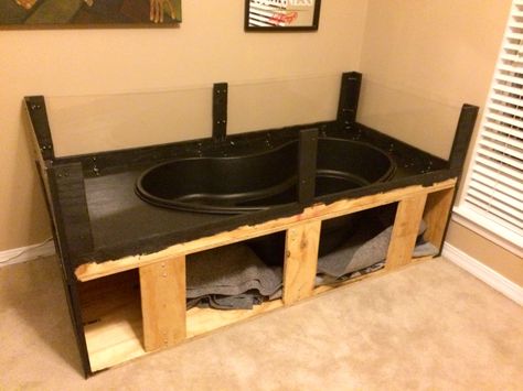 Step 6                                                                                                                                                     More Turtle Pond With Cover, Indoor Turtle Tank, Aquatic Turtle Habitat Ideas Indoor, Turtle Aquarium Ideas, Indoor Turtle Pond, Aquatic Turtle Tank Ideas, Tank Decoration Ideas, Aquatic Turtle Habitat, Turtle Tank Ideas