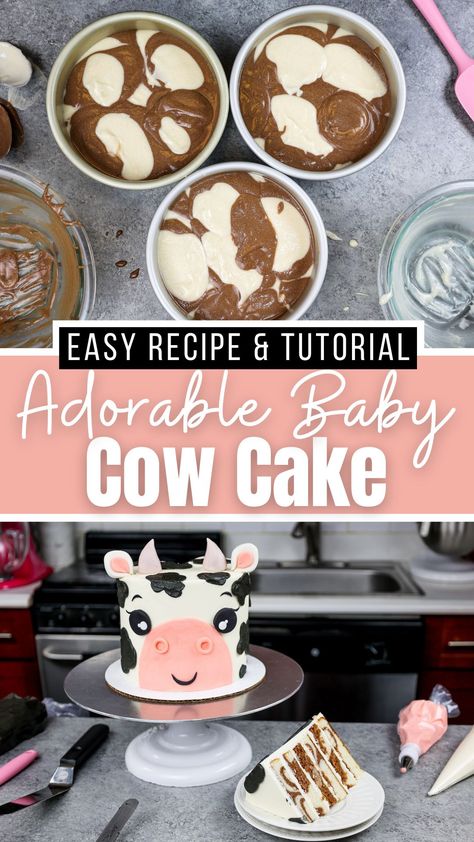 Homemade Cow Cake, Diy Animal Cake, Cow Cake Diy, Cow Birthday Cake Diy, Cow Bday Cake, Diy Farm Birthday Cake, Cow Cake Smash 1st Birthdays, How To Make A Cow Cake, Diy Cow Print Cake