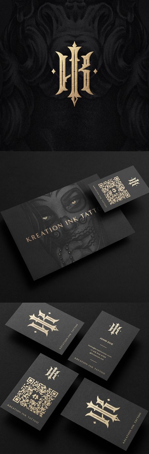 Kenneth Manuel - Kreation Ink Tattoo Identity Design by Kenneth Manuel – Brand Identity design for Kreation Ink Tattoo, a tattoo artist/studio based in Toronto, Ontario. This project encapsulates the finished results of a strategic brand development that helped the business engage with their audience and mark their position in the competitive and connected world of tattooing. – #fashion #branddesign #brandidentity #worldbranddesign Tattoo Business Logo, Logo Design For Tattoo Artist, Ink Logo Design Ideas, Logo For Tattoo Artist, Tattoo Packaging Design, Tattoo Studio Branding Design, Logo Tattoo Artist, Tattoo Branding Design, Tattoo Artist Branding