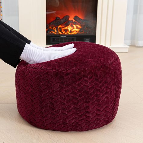 PRICES MAY VARY. 【Extremely Comforatable Pouf Ottoman Cover】This pouf ottoman cover adopts plush fiber with thick backing,fluffy and durable, holds its shape perfectly,gives a softest feeling for your feet with our fluffy ottoman foot rest. 【Pouf with Filler】Stuffed pouf ottoman ships to you with PP Cotton Pouf Filler. You don't have to think about what to stuff with, also save your money on stuffing. Just put the PP cotton Pouf Filler into the cover. This pouf filling comes in an inner liner, s Wine Red Living Room, Fluffy Ottoman, Storage Pouf, Red Ottoman, Pouf Footstool, Floor Storage, Ottoman Pouf, Suite Life, Lazy Sofa