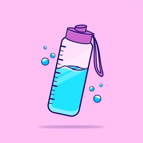 Vector drink bottle illustration cute | Premium Vector #Freepik #vector Drink Water Doodle, Drinking Water Drawing, Water Bottle Illustration, Water Bottle Drawing, Water Bottle Cartoon, Running Illustration, Bottle Illustration, School Water Bottles, Water Flask