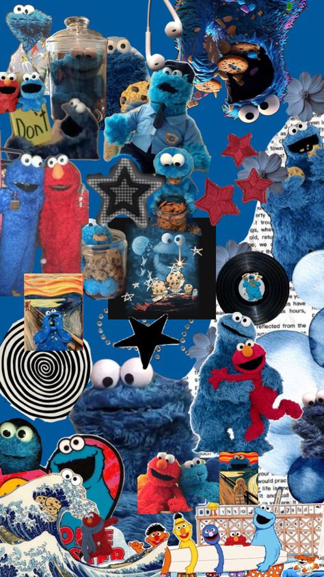 Cookie Monster And Elmo, Cookie Monster Wallpaper, Elmo Wallpaper, Monster Wallpaper, Elmo And Cookie Monster, Y2k Wallpaper, Art Tools Drawing, Cute Cookies, Pretty Wallpaper Iphone