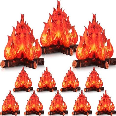 Amazon.com: 12 Set 3D Decorative Cardboard Campfire Centerpiece Artificial Fire Fake Flame Paper Party Decorative Flame Torch (Red Orange) : Home & Kitchen Cardboard Campfire, Campfire Party Decorations, Campfire Centerpiece, Orange Store, Fake Fire, Campfire Party, Christmas Camping, Camping Summer, Orange Home