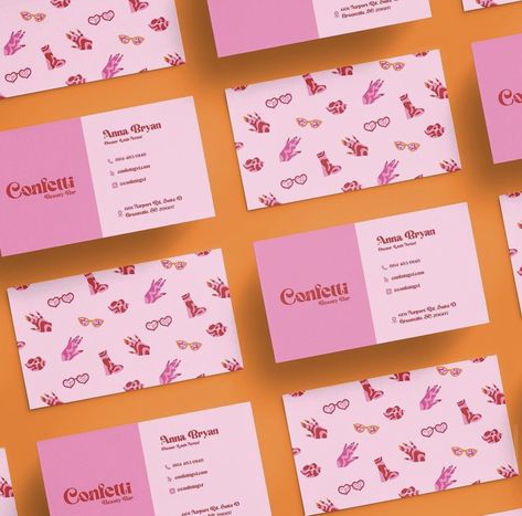 Nail Salon Graphic Design, Nail Business Branding, Fun Business Cards, Nail Salon Branding, Girly Graphic Design, Pink Business Cards, Girly Business Cards, Corporate Stationary, Retro Business Card