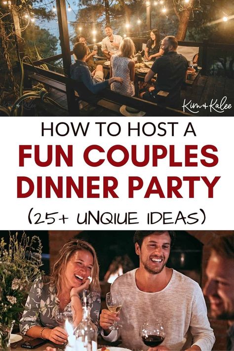 From fun themes to delicious recipes, here’s everything you need to host an amazing couple’s dinner party at home! Fun Table Settings Ideas Dinner Parties, Husband Appreciation Dinner, Chill Dinner Party, Couples Dinner At Home, Holiday Themed Dinner Ideas, Friends Anniversary Party, Date Night Party Ideas, Fun Dinners To Make With Friends, Anniversary Dinner For Parents