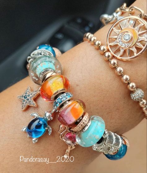 Pandora Tropical Bracelet, Pandora Bracelet Beach, Teal Pandora Bracelet, Beachy Pandora Bracelet, Summer Pandora Charms, Pandora Summer Bracelet, Pandora Outfit, Pandora Ocean, Pandora Summer