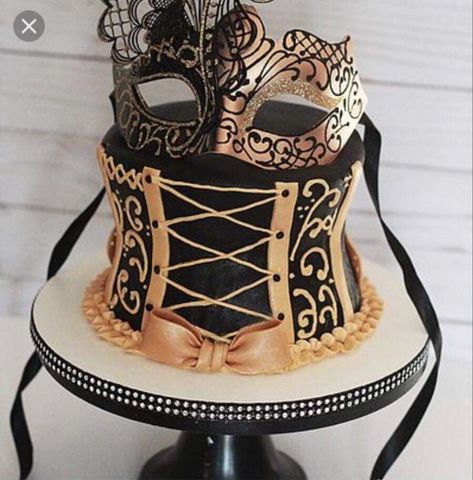 Masquerade Party Cake, Masquerade Cake, Theatre Cake, Cool Cakes, Corset Cake, Masquerade Cakes, Mardi Gras Cake, Moms 60th, Masquerade Party Decorations