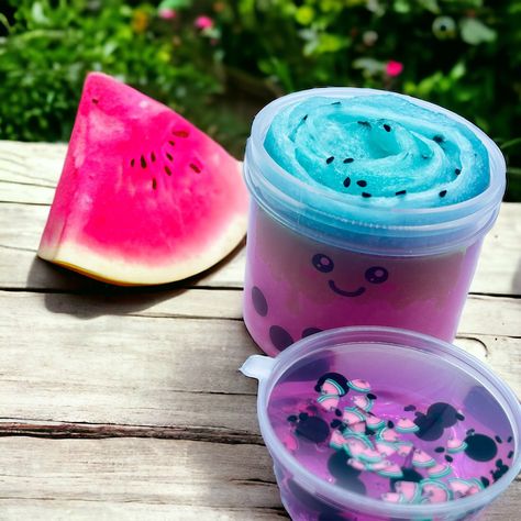 Watermelon Frozen Boba is a combination of a 5 ounce icee slime and a 2 ounce clear slime.  Stretchy and sizzling, this slime is so satisfying! Scented like sweet watermelon.  Slimes are packaged in a 5-oz twist cap container and 2 oz.  container for the clear slime/boba.  ---------------------------------------------------------------------------------------- Check out my Instagram for videos and updates featuring many of the products listed in my shop @SlimebyMadelyn https://www.instagram.com/ How To Make Jelly Slime, Peachybbs Slime, Boba Slime, Aesthetic Slime, Slime Package, Icee Slime, Bubbly Slime, Stitch Merchandise, Lilo And Stitch Merchandise