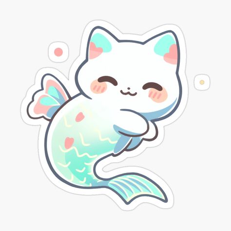 Cute Kawaii Kitty Mermaid Cat by CozyKawaiiArt | Redbubble Mermaid Cute Illustration, Mermaid Cat Drawing, Mermaid Cute Drawing, Cat Mermaid Drawing, Simple Kawaii Drawings, Cute Mermaid Drawing, Chibi Mermaid, Kitty Mermaid, Kawaii Fish