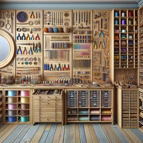 Small Art Studios At Home, Craft Garage Ideas, Paint Studio Organization, Art Supply Organization Diy, Craft Store Interior, Paint Studio Ideas Spaces, Craft Store Aesthetic, Craft Basement, Cosplay Workspace