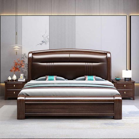 Solid wood bed 1.8m double bed leather soft bag storage wedding bed bedroom furniture, You can get more details about from mobile site on m.alibaba.com Big Bed Bedroom, Small Bedroom Rugs, Luxury Wooden Bed, Solid Wood Bed Design, Wooden Bed With Storage, Beds Double, Reka Bentuk Bilik Tidur, Bed Designs With Storage, Bed Back Design