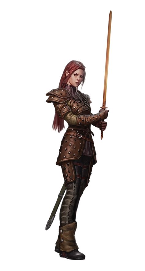 Female Half-Elf Fighter Rogue - Pathfinder PFRPG DND D&D 3.5 5th ed d20 fantasy Woman In Armor, Studded Leather Armor, Character Design Cartoon, Illustration Fantasy, Female Elf, Armadura Medieval, Female Fighter, Leather Armor, Dungeons And Dragons Characters