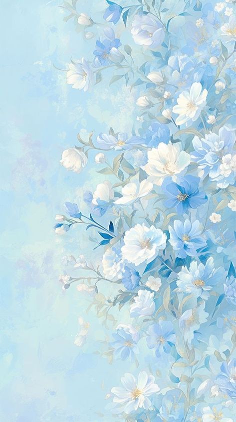 Flowers wallpaper painting graphics outdoors. | premium image by rawpixel.com Blue Flower Art Wallpaper, Blue Cottage Core Wallpaper, Floweral Wallpaper, High Resolution Wallpaper Ipad, Blue Aesthetic Wallpaper Landscape, Baby Blue Flowers Wallpaper, Blue Flower Aesthetic Wallpaper, Cute Wallpapers For School, Light Blue Flowers Aesthetic