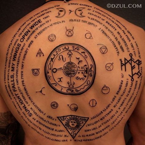 He gets it Occult Back Tattoo, Alchemy Back Tattoo, Rune Back Tattoo, Esoteric Tattoo Ideas, Crazy Back Tattoos, Alchemy Tattoo Symbols, Esoteric Tattoo Spiritual, Occult Tattoo Ideas, Runes Tattoos