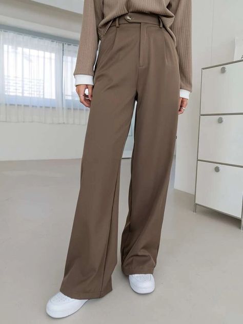 DAZY Slant Pocket Fold Pleated Tailored Pants -SHEIN Tailored Pants Women, Women Suit Pants, Women Suits, Mocha Brown, Trousers Pants, Suit Pants, Tailored Pants, Tailored Trousers, Trouser Pants