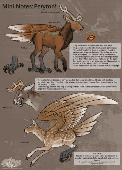 Mini-Notes: Peryton by Arborpunk Deer Dragon Hybrid, Medieval Fantasy Creatures, Peryton Deer Fantasy Creatures, Bird Dragon Hybrid, Flying Mythical Creatures, Peryton Mythology, Centaur Deer, Deer With Wings, Animals With Wings