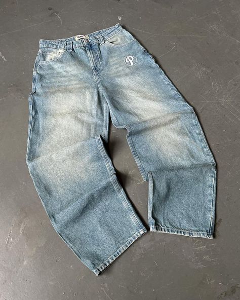 ✦ The Bonkers Denim from Protect via @protect.ldn Y2k Baggy Jeans, Street Jeans, Hip Hop Jeans, Y2k Pants, Streetwear Jeans, Pants Fabric, Style Hip Hop, Wide Trousers, Jeans Y2k