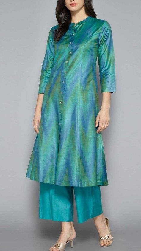 decent and simple casual dresses #lawncollection2022 #pakistani #indian #kurtaplazo #summerdresses #summerdressdesigningideas2022 #summerdresses #dressdesign #simpledress /casualdressforsmmer Kurti Palazzo Designs Latest, Straight Pants With Kurti Designer, Silk Saree Kurti Designs Latest, Long Kurti With Pants, A Shape Kurti Designs, Straight Pants With Kurti, Pant Models, Straight Kurti Designs, Kurti Long