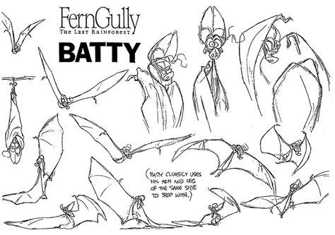 [Ferngully+Batty.gif] Ferngully Tattoo, Batty Koda, Fern Gully, Animal Features, Cartoon Bat, Toys In The Attic, Art Advice, Fallout Art, Character Model Sheet