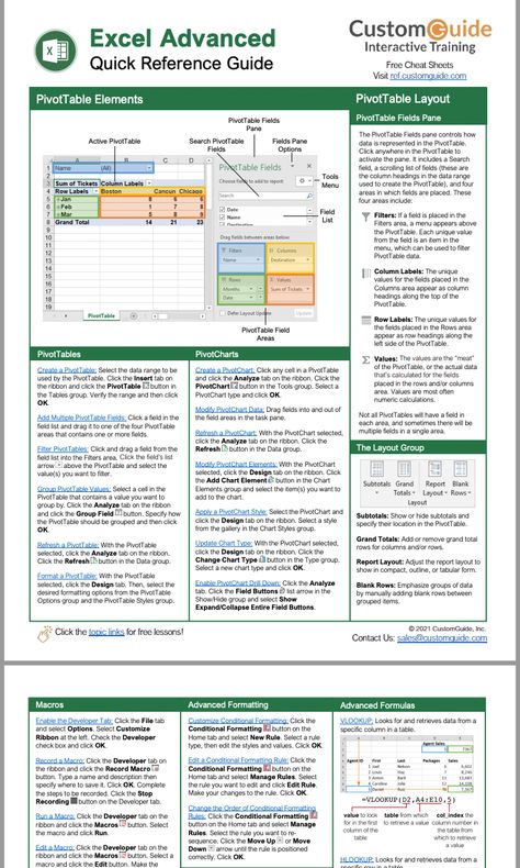 Free Excel Advanced Cheat Sheet Excel Tips Cheat Sheets Pivot Tables, Learn Excel For Beginners, Excel Shortcuts Cheat Sheets, Excel Tips And Tricks, Excel Tricks, Excel For Beginners, Excel Hacks, Microsoft Excel Tutorial, Excel Shortcuts